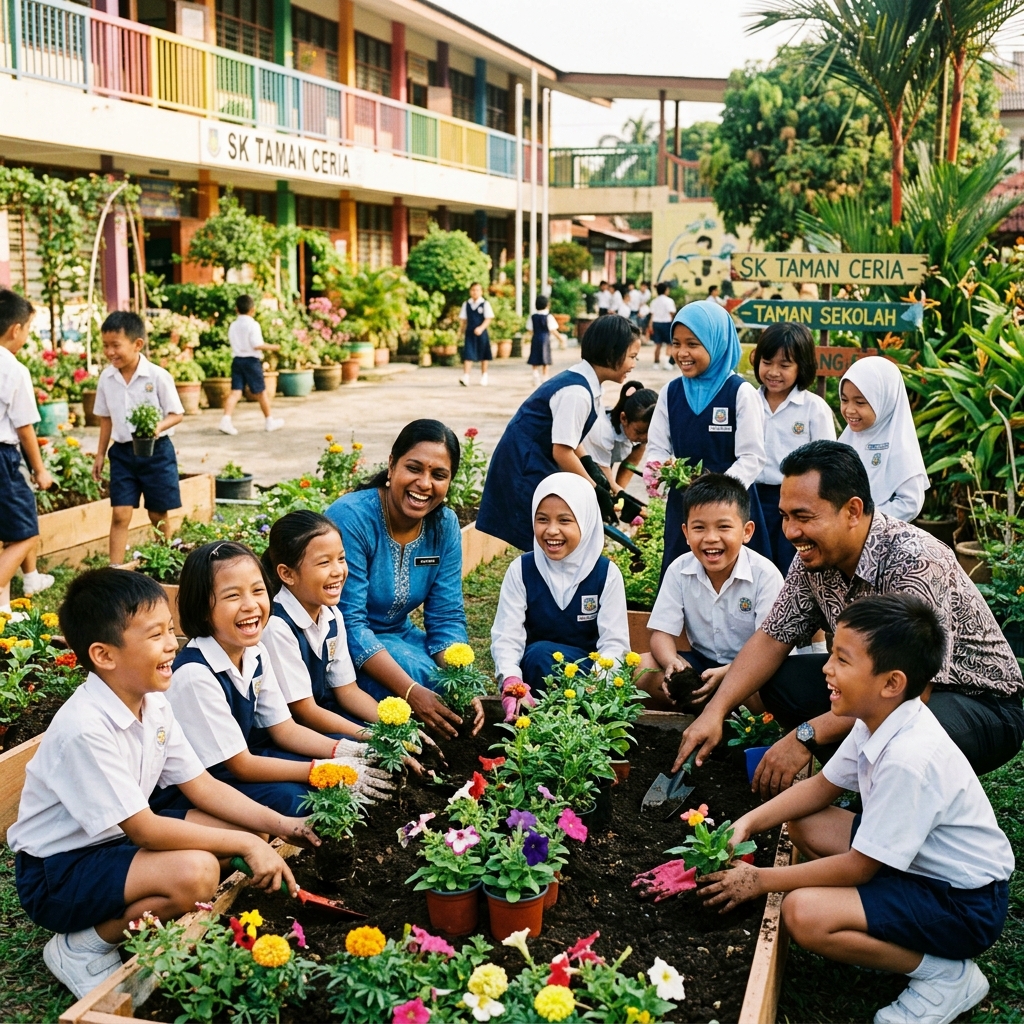 Gotong royong membersihkan taman sekolah
